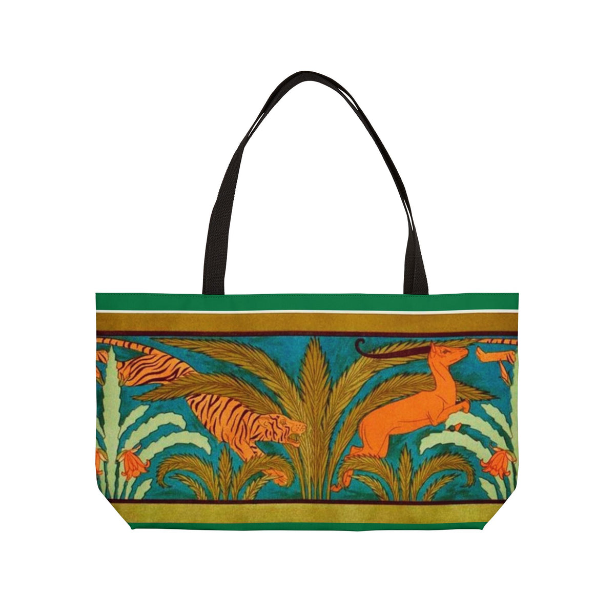 Weekender Tote Bag - Tiger chasing deer pattern