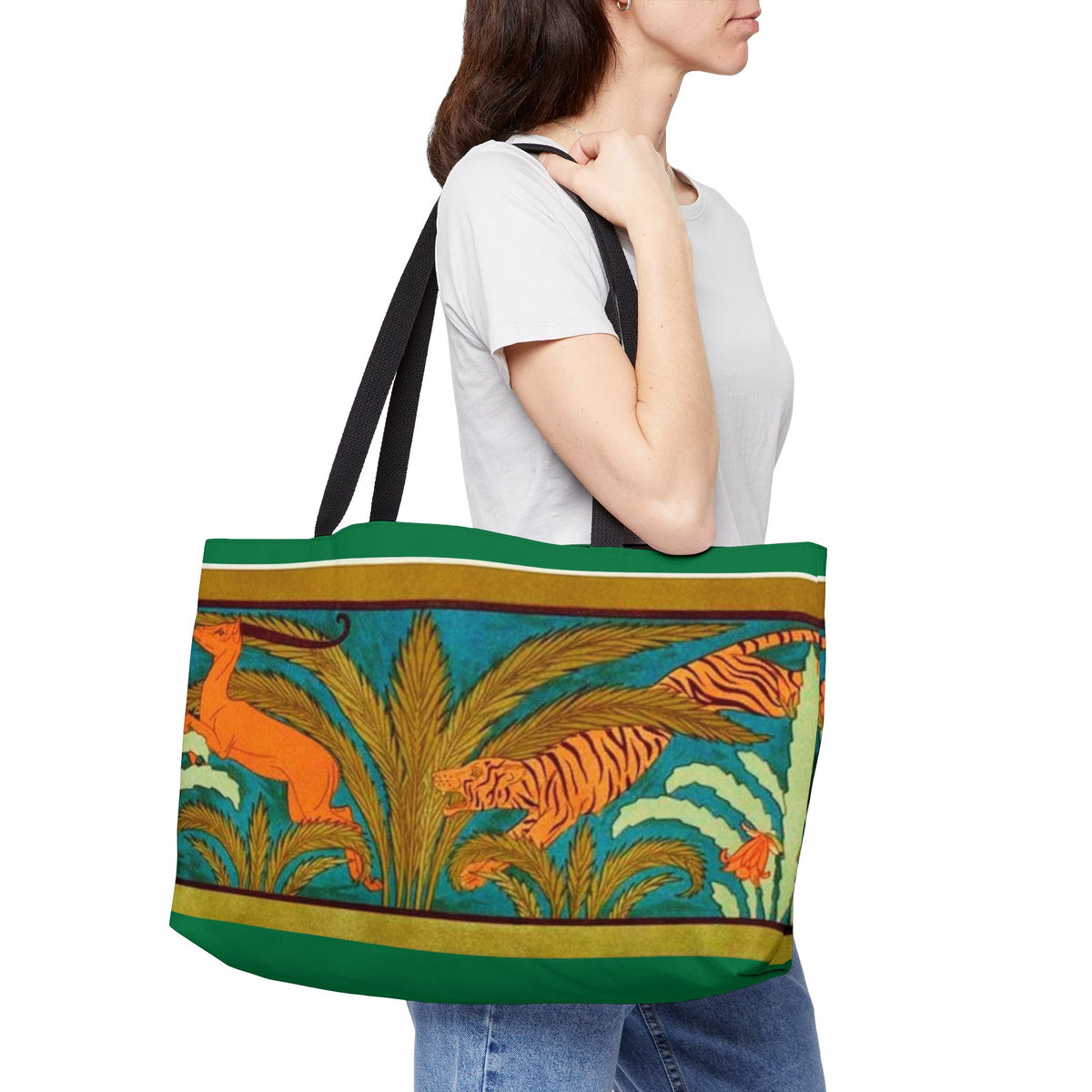 Weekender Tote Bag - Tiger chasing deer pattern